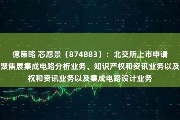億策略 芯愿景（874883）：北交所上市申请已完成辅导备案，聚焦展集成电路分析业务、知识产权和资讯业务以及集成电路设计业务