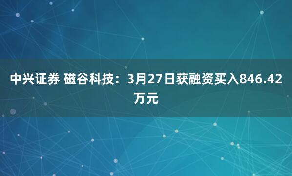 中兴证券 磁谷科技：3月27日获融资买入846.42万元